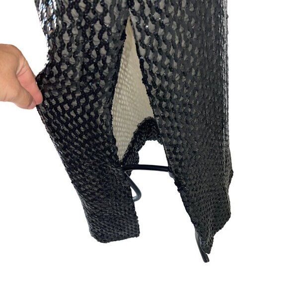 Vintage Womens Dress Black Size S Sequin Maxi Side Slit Mock Neck Long Sleeve - Picture 4 of 9